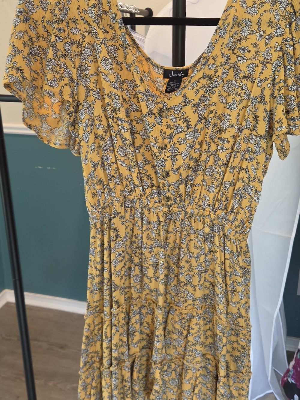Justify Mustard Yellow Floral Tiered Dress